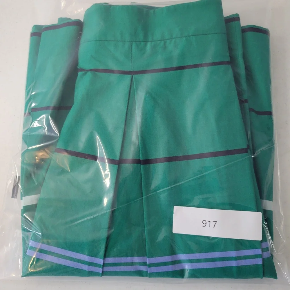 Ann Taylor Green Striped Pleated A-Line Skirt Pockets Size 14 Cotton Blend - Picture 10 of 11